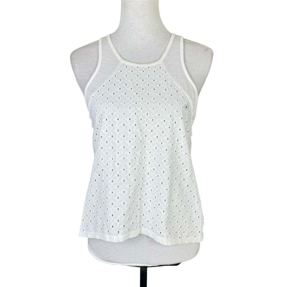 American Eagle NWT White Eyelet Racerback Open Back Summer Casual Tank Top